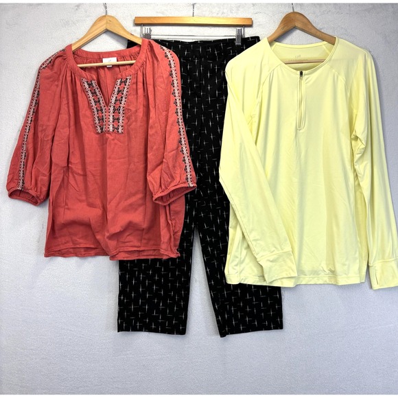 J. Jill Pants - Lot Of 3 J. Jill Tops Cropped Pants Set Womens Large 10 Lightweight Spring Shirt
